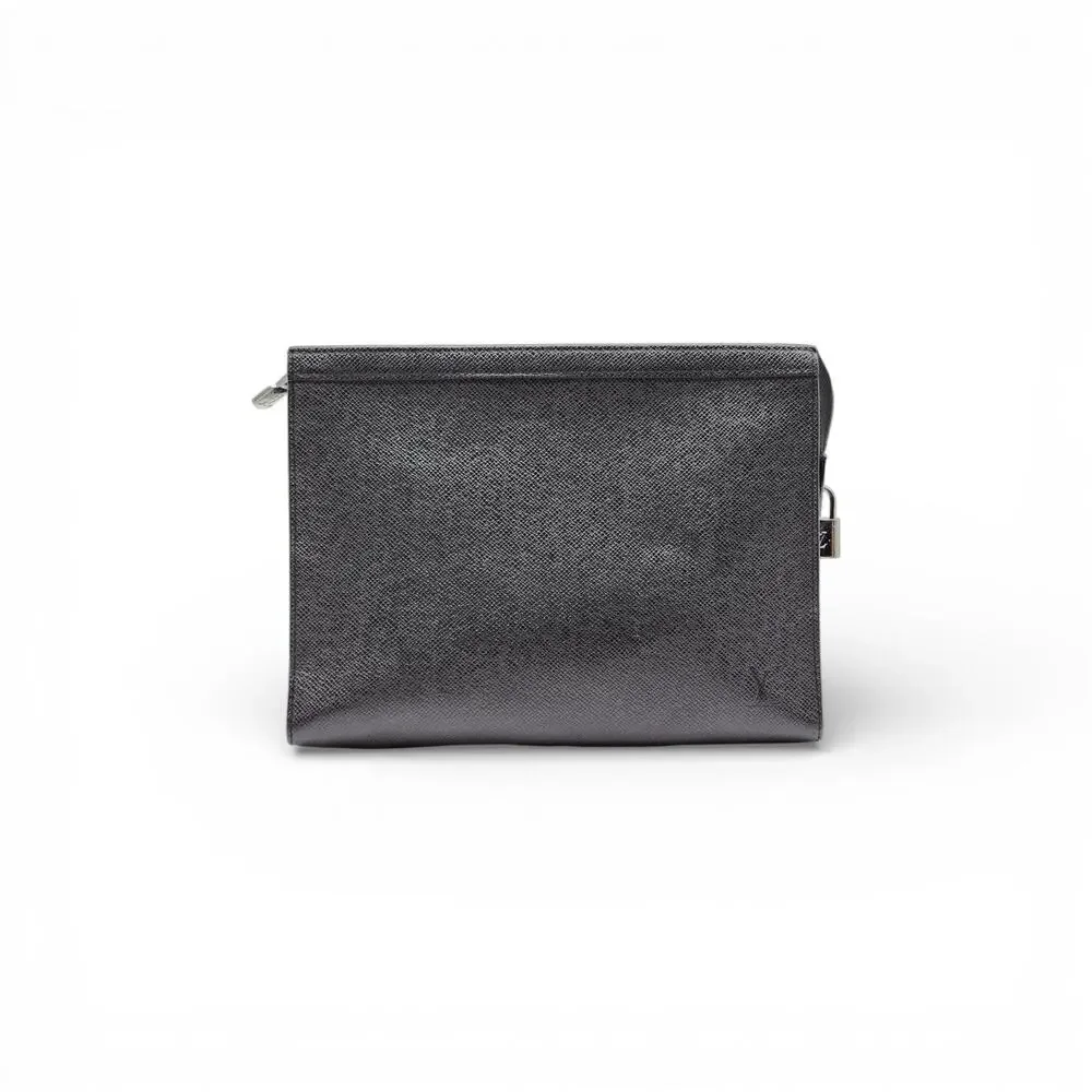 Louis Vuitton Pochette Voyage Pouch MM Clutch Taiga Leather Black